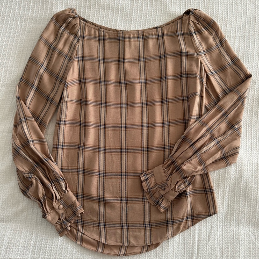 RW&CO. Women’s Long Sleeve Plaid Boat Neck Blouse size XS